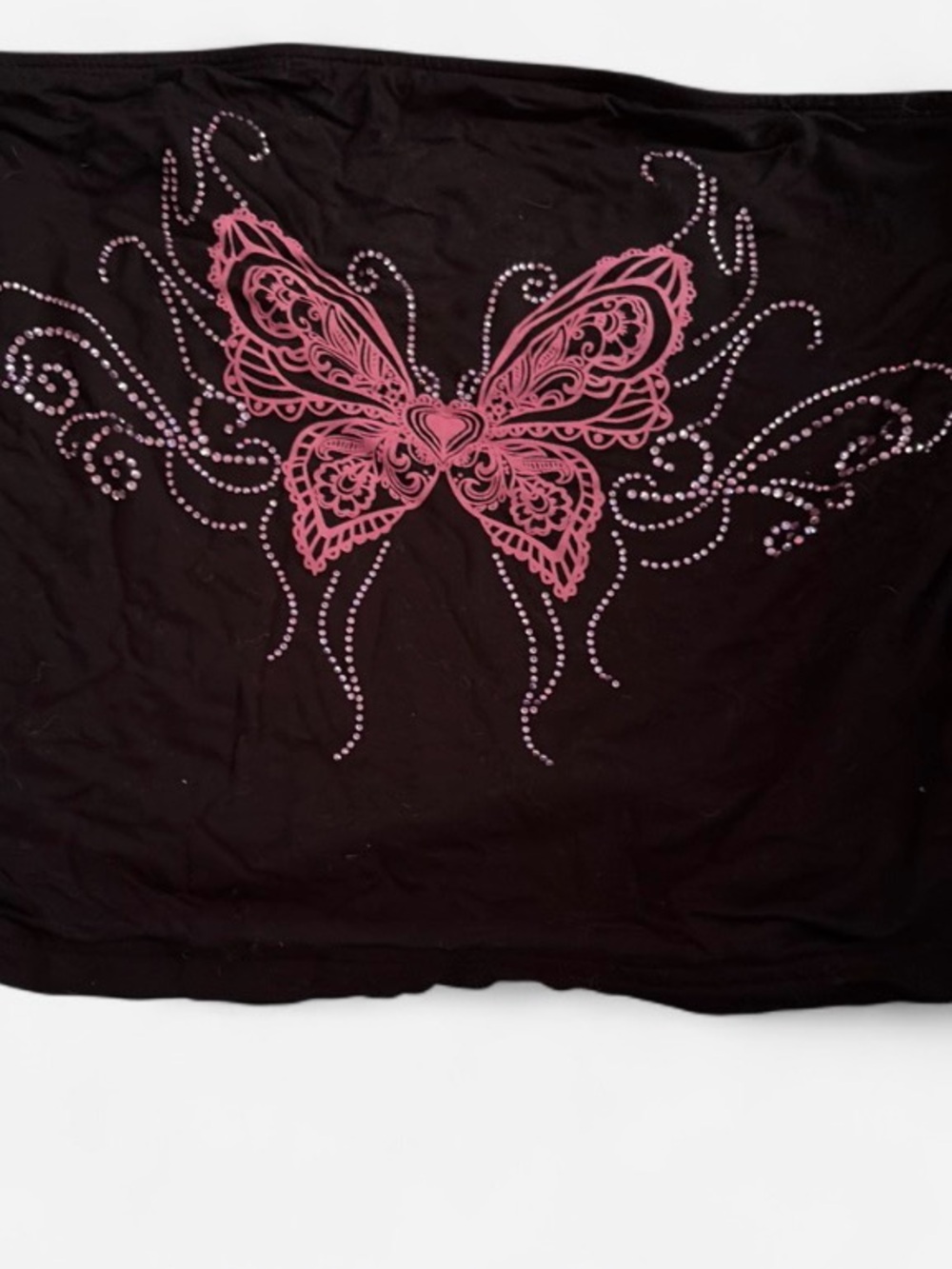 Black tube top with Pink Butterfly Embellishment